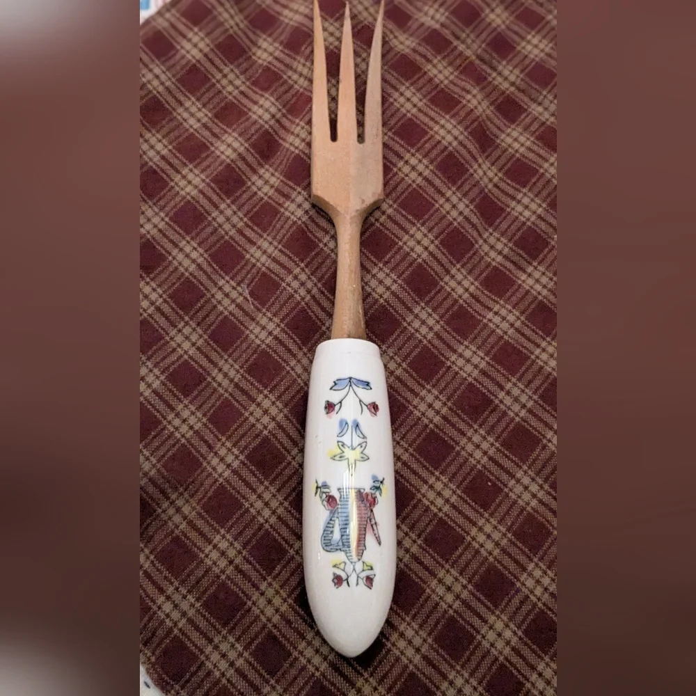 Vintage Serving Fork Utensil 1970s Japan porcelain Handle